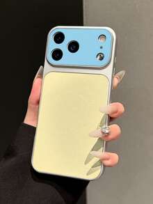 1pc Minimalist Personalized Blue & Yellow Contrast Color Electroplated Matte Silver Edge Lychee Leather Texture Full Coverage 2mm Shockproof Creative Precision Hole Raised Large Window Instant 17 Lens Soft Phone Case Suitable For IPhone17/17Pro/17PROMAX/16/16Pro/16PLUS/16PROMAX/15/11/12/13/14/15Pro/14Pro/13Pro/15PROMAX/14PROMAX/13PROMAX - Multicolor - View 2