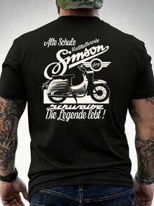 Motorcycle Enthusiasts And Vintage Style Fans - Retro Simson Scooter Motif With German Text, Casual Crew Neck T-Shirt, Machine Washable, For Scooter - 黑色 - 查看 1