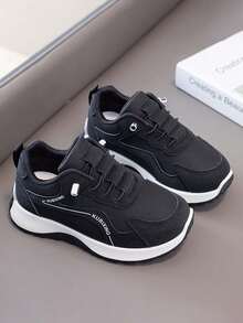 1 Pair Soft Sole Non-Slip Fashion Versatile Outdoor Casual Sports Shoes With Hook And Loop Closure For Little Girls And Boys, Suitable For Spring And Autumn - Black - View 4