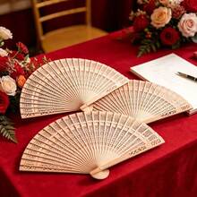 Wooden Folding Hand Fan, Vintage Chinese Hollow Floral Pattern Fan, Suitable For Home Decor,Festival,Accessories - Wood Color - View 3