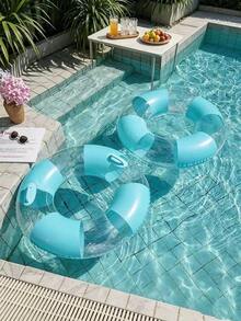 1pc Macaron Color Block Transparent Sequin Swim Ring With Handle, Adult Inflatable Pool Float, Suitable For Beach Swimming, Pool Inflatable Float, Beach Essential Pool Float Ring - Multicolor - View 7