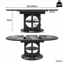 Extendable Dining Table With Storage, 110–150 Cm, Wood/Black Finish, Max Load 60 Kg, Round To Oval - 黑色 - 查看 5
