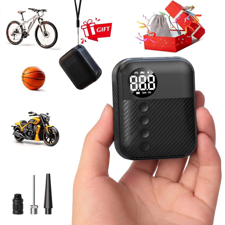Pompa Udara Mobil Mini Carsun, Kompresor Pompa Sepeda, Ukuran Telapak Tangan, Berat 150g, Model Layar Digital, Pompa Mobil 150PSI, Pengisian Cepat/Port Pengisian USB, Warna Hitam