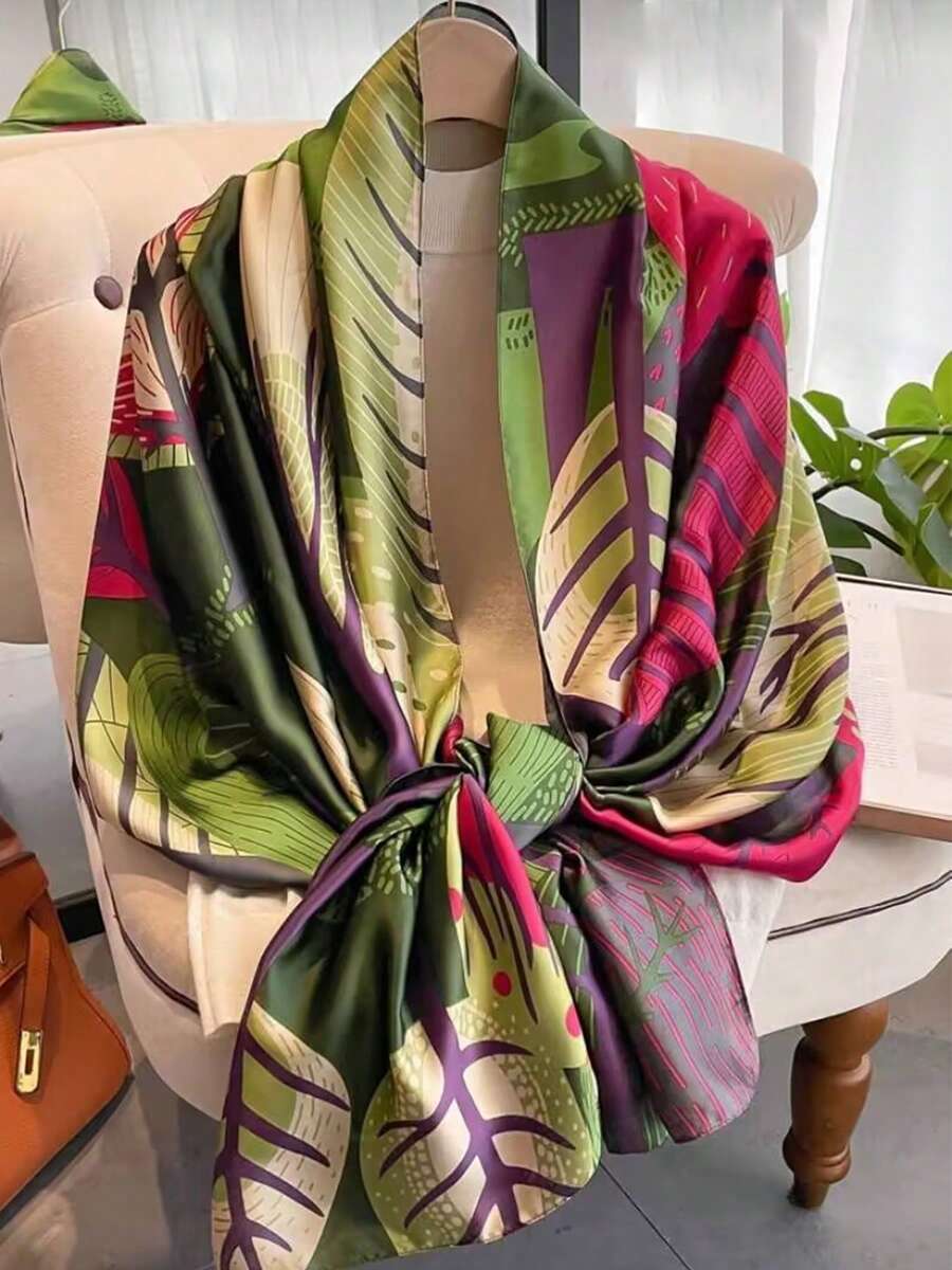 1件仿絲花卉印花防曬圍巾,女款外披披肩,時尚百搭,適合日常裝飾 - 彩色 - 查看 1