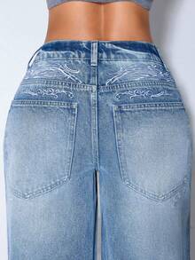 Low Waist Wide Leg Casual Blue Slant Pocket Curved Women Jeans Fall - Light Wash - View 5