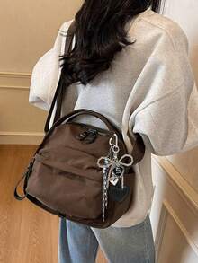 Borsa a spalla da donna semplice, leggera, casual e alla moda, versatile, colore unito, grande capacità, ottimo rapporto qualità-prezzo - Caffè - Visualizzare 3