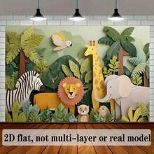 2D Flat Banner 1pc Cute Paper Cutout Animal Dreamy Jungle Mural, Green Leaves And Colorful Wild Animal Scene - View 8