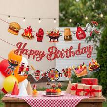 1 Set BBQ Theme Happy Birthday Banner, BBQ Camping Theme, Birthday Wedding Bridal Shower Baptism, Home Classroom Party Supplies Decoration - Multicolor - View 5