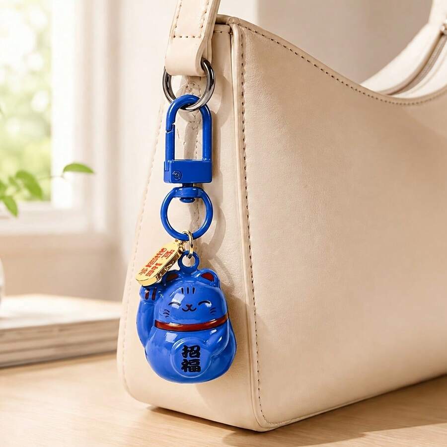Lucky Cat Keychain Japanese Paint Lucky Cat Lobster Buckle Pendant Water Qin Sound Bell Bag Mobile Phone Hanger Lucky Gift Available In Multiple Colors - Painted Waving Cat - View 1