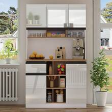 Modern White High Gloss Sideboard - Adjustable Shelves - 白色 - 查看 4