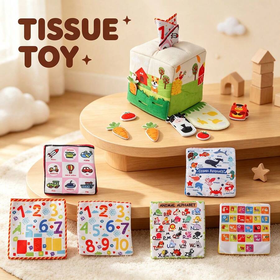 Untearable Cloth Book For Babies, Infant Fabric Tissue Box Toy Model With Storage Bag, Early Education Toy - Multicolor - View 1