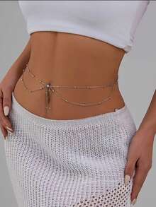 1pc Minimalist Double-Layer Waist Chain, Beach Party Body Chain, Fashion Accessory, Belt For Women - Multicolor - View 15