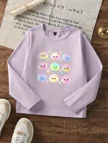 Teen Girls Cute Japanese Style Jellyfish Pattern Round Neck Long Sleeve T-Shirt, Casual Soft Top - Mauve Purple - View 3