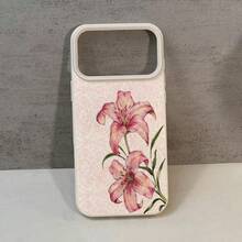 1 Buah Casing Ponsel TPU Motif Bunga Lili Warna Pink dengan Tekstur Leci, Kompatibel dengan Seri Apple 17 16 15 14 13 12 11 Plus Pro Max, Pelindung Ponsel Gaya yang Dipersonalisasi, Modis - MultiWarna - View 2
