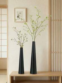 Haus Hana 1pc Nordic Minimalist Creative Flower Vase Decoration TV Cabinet Dining Table Flower Utensil Ins Cylindrical Design Vase Ornament - Black - View 1