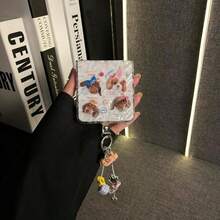 Cute Simple Folds Puppy Transparent Phone Case With Puppy Chain Compatible With Samsung Galaxy Z Flip 7 8 Z Flip8 ZFlip 5 Zflip6 Zflip7 - Clear - View 4