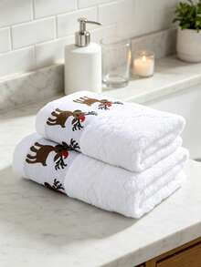 Christmas Reindeer Embroidered Towel 1/2pcs Optional, Absorbent Hand Towel, Christmas Theme Home Use, Bathroom Kitchen Universal Holiday Atmosphere Decorative Towel - Multicolor - View 6