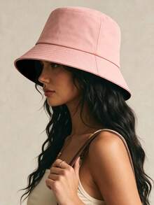 1pc Minimalist Solid Color Bucket Hat, Suitable For Outdoor, Home, Fashion Matching, All Seasons, UV Protection, Sunshade, Gift For Others - Pink - View 2