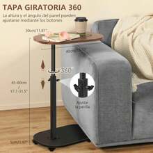 LOKOOY Mesa Auxiliar Sala 2 Niveles con Ruedas, Portátil Mesas Laterales para Sala en Forma de C, Altura Ajustable 45-80cm Moderna Minimalista Mesa Lateral para Dormitorio, Sofás y Camas - Multicolor - Ver 4