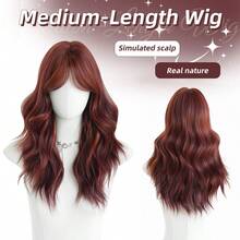 20 Inch Medium Length Pink Curly Wig For Women Shoulder Length Wavy Wigs With Curtain Bangs, Natural Synthetic Heat Resistant Fiber Hair Wig For Girls Daily Party Use - Multicolor - View 12