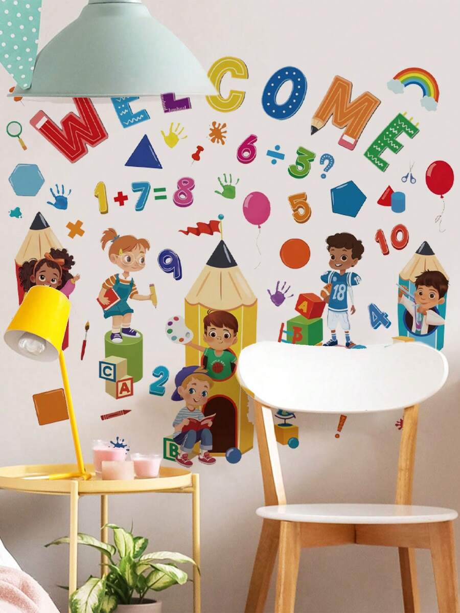 1pc Multi-Size Creative Letter PVC Self-Adhesive Removable Wall Sticker, Letter Train, Big Tree Puzzle Letter Decoration Self-Adhesive Wall Sticker Suitable For Bedroom, Living Room, Study, Dining Room, Classroom Background Wall - Multiple Styles - View 1