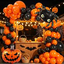116Pcs Halloween Style Balloon Arch Garland, 18/10/5 Inch Orange Black Latex Balloons, Pumpkin Spider Foil Balloons, Decor Props For Graduation Ceremony, Birthday And Autumn Party Layout - Multicolor - View 4
