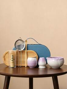 7-Piece Lotus Shaped Gradient Ceramic Portable Matcha Set, Complete Matcha Making Tools With Storage Bag - Multicolor - View 20