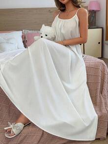 1pc Women's Sexy Spaghetti Strap Backless Nightgown - White - View 6
