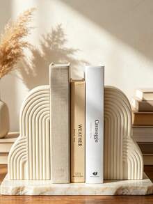 Resin Arched Cloud Bookends, Modern Geometric Shaped Bookends Decor, Non-Slip And Durable, Minimalist Aesthetic Desktop Ornament, Suitable For Living Room Coffee Table, Study Bookshelf, Office Desk, Library Bookshelf, Neutral Tone Home Decor, Can Be Used To Store Novels And Magazines, Perfect Housewarming Gift For Book Lovers, Abstract Line Texture Desktop Display Ornament - Multiple Models - View 11