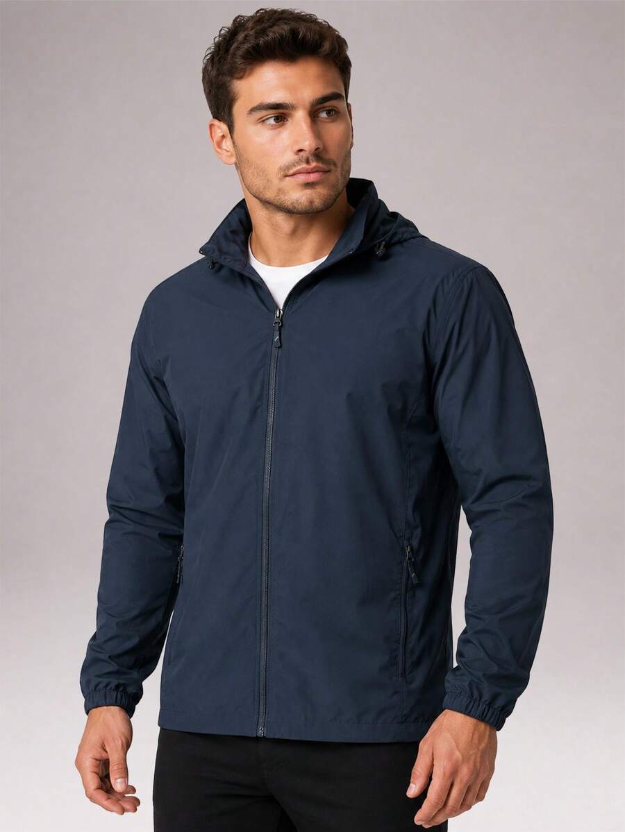 CZRLHYT Jaket Pria dengan Tudung yang Dapat Dilepas, Serbaguna untuk Olahraga dan Kasual, Saku Samping dengan Resleting, Sempurna untuk Pakaian Luar Sehari-hari, Pakaian Luar yang Serbaguna - Navy Blue - View 1
