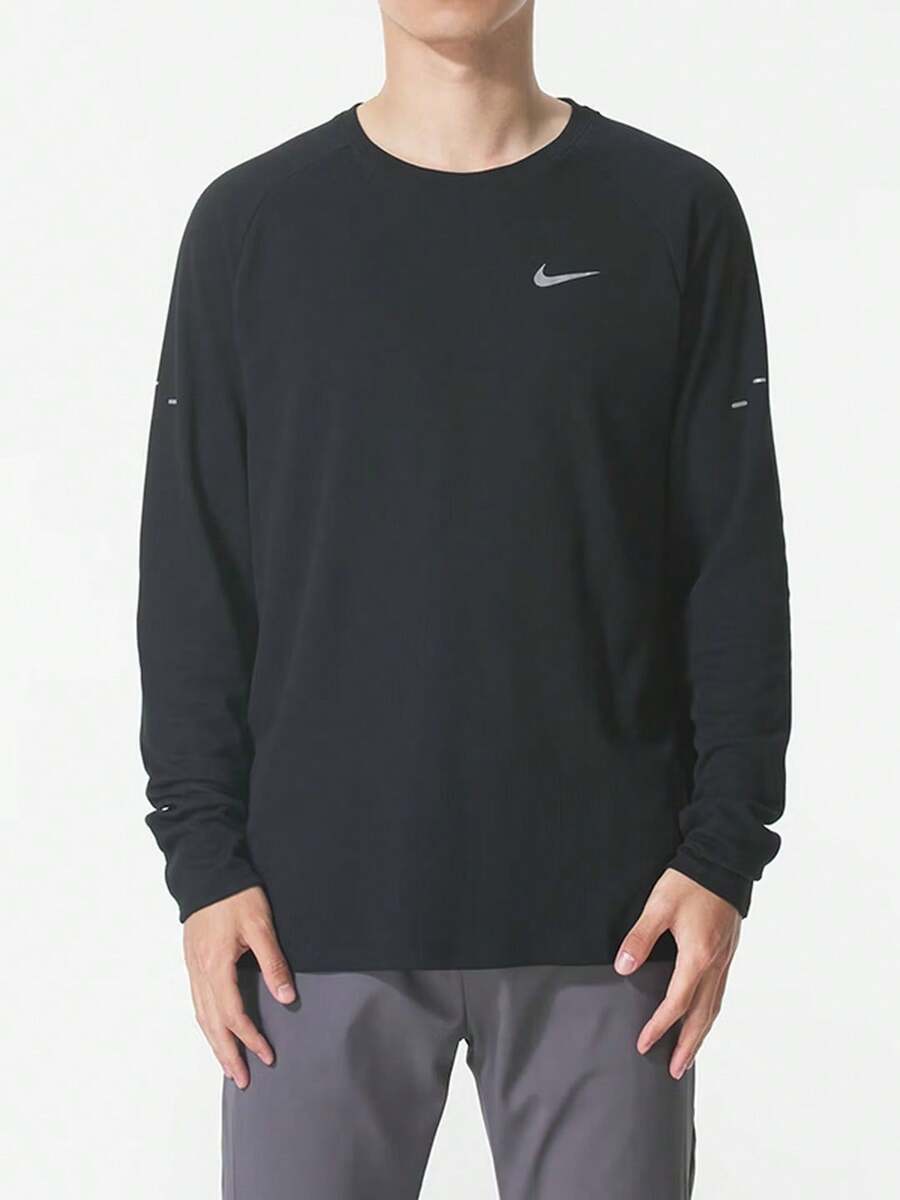 Nike New Sports Running Fitness Training Long Sleeve T-Shirt Crew Neck Casual Top - Black - View 1