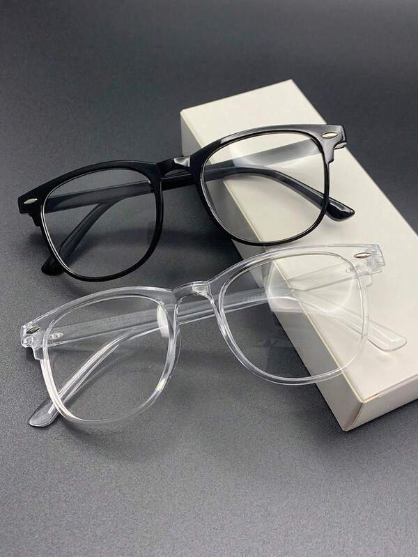2 Pairs Men's Geometric Frame Glasses, Featuring Modern Minimalist Design With Elegant Aesthetic And Transparent Lenses, Ideal For Back To School And Daily Accessories