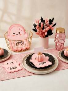 1/16 Pack Pink Ghost Napkins, Halloween Ghost Shaped Disposable Paper Napkins, Cute Halloween Theme Party Decoration Cocktail Napkins - Multicolor - View 3