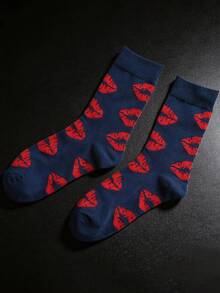 5 Pairs Women's Mid-Calf Socks With Lip Print Pattern, Elastic Design, Creative Fashionable Personalized, Thin Breathable Comfortable Moisture-Wicking Socks, Sports Casual Street Style Preppy Elegant Long Socks, Suitable For Daily Wear, Holiday Gifts, Party - Multicolor - View 9