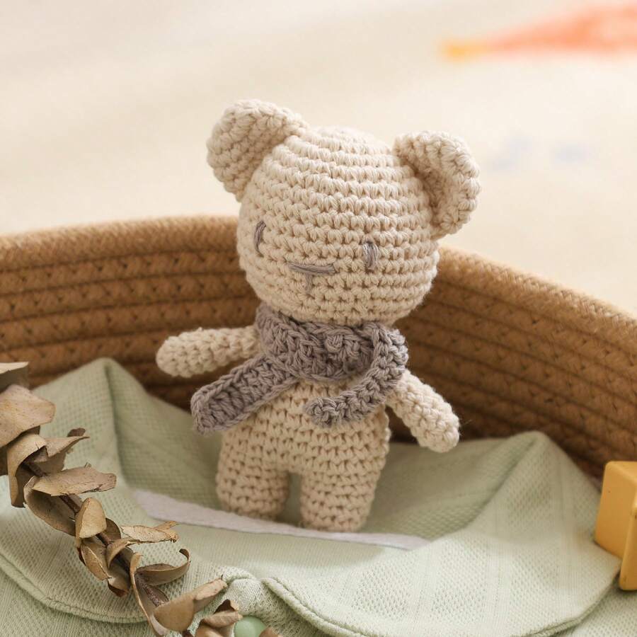Handmade Knitted Bear Rattle, Baby Hand Rattle, Grasping Toy, Built-In Bell, 3D Cute, Rich Details, Attract Baby's Attention, Exercise Baby's Hearing, Perfect Birthday Memorial Gift, Halloween Gift, Christmas Gift For Baby - Multicolor - View 1