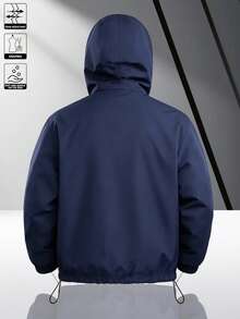 Men's Techwear Design Long Sleeve Jacket, Casual Everyday Wear, Versatile Streetwear Style, All-Match Zip-Up Pullover Windbreaker - Blue - View 2