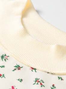 Acelitt Women's Floral Knit Sweatshirt, Ribbed Mock Neck, Dropped Shoulder Long Sleeve, Casual Daily Essential Vacation Style - Multicolor - View 6