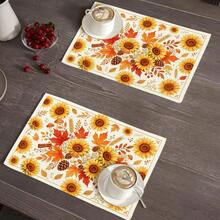 2pcs/4pcs/6pcs Autumn Sunflower Pattern Kitchen Dining Table Tray Mats, Square Tray Mats, Table Mats, Holiday Table Decor, Seasonal Home Decor, Holiday Decor, Thickened Linen Material, Perfect For Holiday Dining Room And Kitchen Decor - Multicolor - View 7