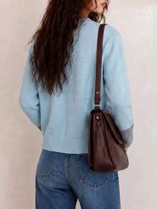 Women's Autumn Casual Minimalist Gentle Contrast Color Design Long Sleeve Cardigan Knit Sweater Jacket Fall - Blue - View 2