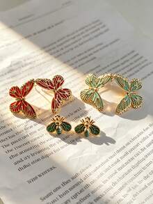 Minimalist Sweet Cool Retro Colorblock Stainless Steel Women's Stud Earrings, Versatile Stainless Steel Earrings For Office Commute, Weekend Shopping, Graduation Ceremony, Skin-Friendly All-Match Versatile Earrings For Campus Commute, Outdoor Lawn Picnic, Independence Day Street Parade, Back To School Season, Wedding Season - Multicolor - View 6