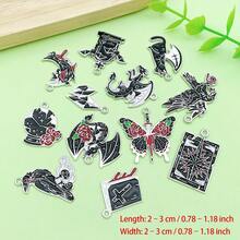 5/12 piezas Dijes de esmalte gótico Dragón Cuervo Murciélago Gato Polilla Rosa Lápida Colgantes para DIY Halloween Pulsera Collar Pendiente Suministros para hacer joyas - Negro - Ver 5