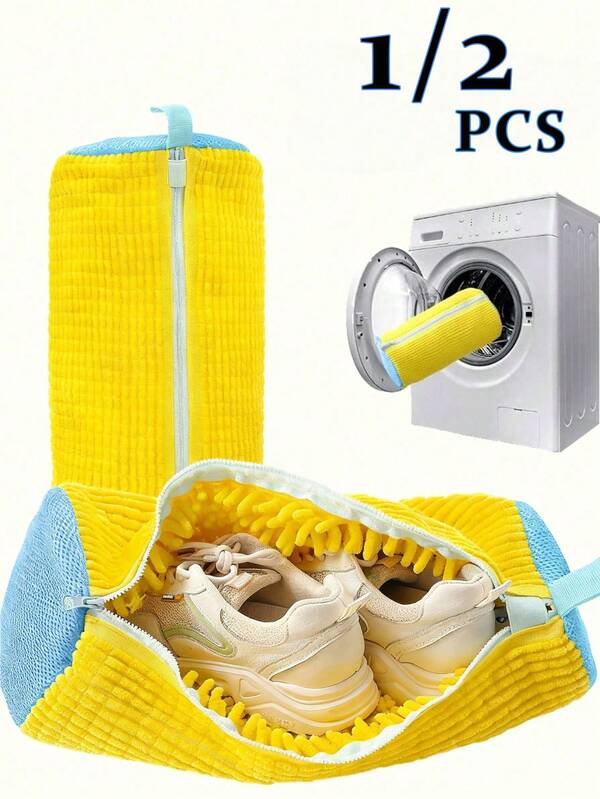 1pc, 2pcs, Shoe Washing Machine Bag, Washing Machine Shoe Bag, Shoe Care Bag, Soft Chenille Material, Soft And Absorbent, Can Gently Envelop The Shoe Surface, Effectively Prevent Wear And Scratches During Machine Washing; Chenille Ultra-Fine Fibers Can Deeply Clean The Shoe Surface From All Angles, Effectively Remove Stubborn Stains; Equipped With Hidden Zipper, Convenient For Placing And Removing Shoes, And Prevent Zipper From Sliding Open Or Scratching Other Clothes During Washing; Suitable For People Who Frequently Wear Sports Shoes, Running Shoes, Basketball Shoes, Whose Shoes Easily Get Dirty And Need Careful Care.