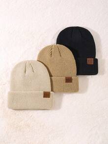 3pcs NYC Unisex Topi Beanie Rajut Musim Dingin dengan Patch Kulit untuk Pria dan Pakaian Luar Ruangan - MultiWarna - View 11
