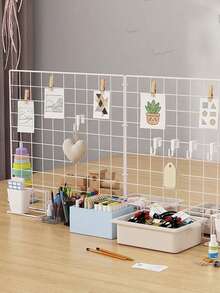 3pcs Desktop Grid Display Rack With 2 Panels & 20 Clips, 35x35cm Free-Standing Wire Grid Photo Frame For Photos, Jewelry, Crafts & Classroom Decor, Sticker Display Stand, Summer , Back School - Style 1 - View 8