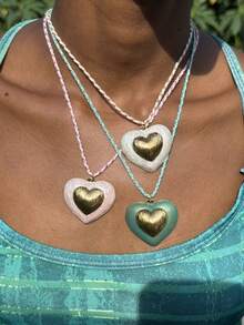 New Heart Pendant Necklace Handmade Braided Colorful Rope Necklace Versatile For Daily Wear - Necklace - View 2