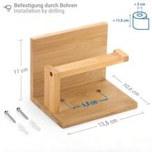 Bamboo Toilet Roll Holder With Wall-Mounted Large Shelf, Multi-Use Paper Rack For Bathroom . - Natural Wood Color - View 5