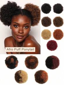 Women's African Fluffy Drawstring Ponytail Curly Hair Bun Wig, Suitable For Basic African Style Updo, African Fluffy Drawstring Ponytail, Real Hair Extensions, Black/Brown, Clip-In Curly Drawstring Ponytail, Short Hair Curly Bun Use - S1B - View 4
