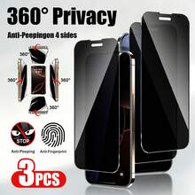 Yezodawee 3pcs 360° 4-Way Privacy Tempered Glass Screen Protector, Full Coverage Privacy Film, Compatible With Phone 18 Pro Max 17/16/15/14/13/12/11 Series, Anti-Fingerprint Anti-Shatter Screen Protector - Black C - View 20
