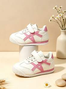 2026 New Classic White & Pink Colorblock Kids' Canvas Sneakers, Pink Cross-Color Contrast Side Decor, Fresh & Stylish, Non-Slip Thick Sole, Soft & Bouncy Comfortable, Minimalist Fashion Gentle Elegant, Unisex For Big Kids, Suitable For Daily School, Dance Practice, Outdoor Outings, Spring & Autumn Versatile Casual Sports Shoes - Pink - View 4