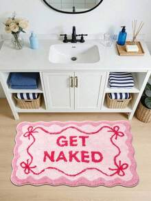 Blue Bow Bathroom Mat, Bathroom Rug, Bathroom Carpet, Door Mat, Area Decor Rug, Humorous Wavy Bathroom Decor, Machine Washable, Plush Material, Bathroom Floor Carpet, Suitable As Party Gift, Bathtub, Shower Use, Pink - Pink - View 5